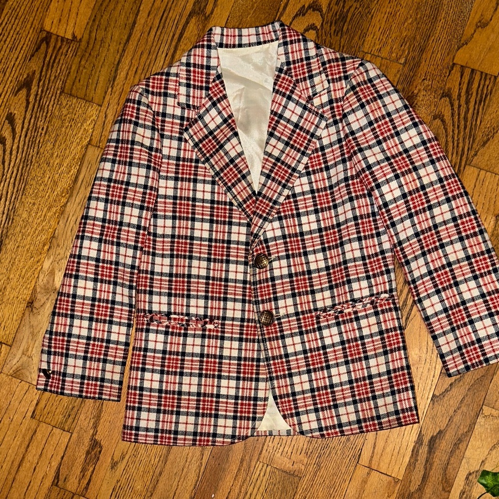 Plaid Blazer - preppy classic Red  Blue & white boys size 7. Rare! High quality
